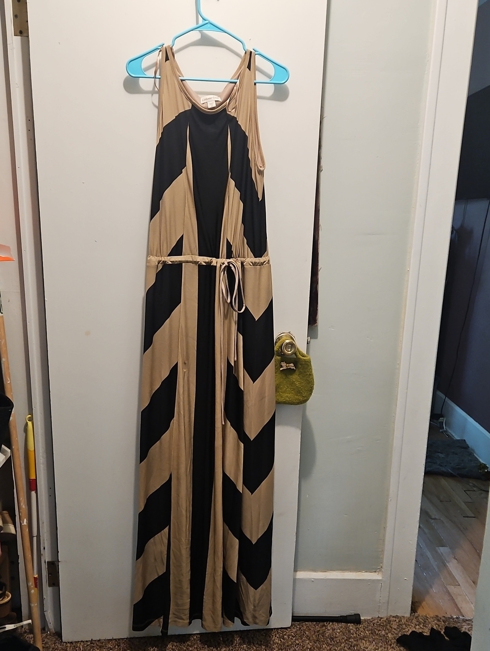 Coldwater Creek Black and Beige Chevron Maxi Dress